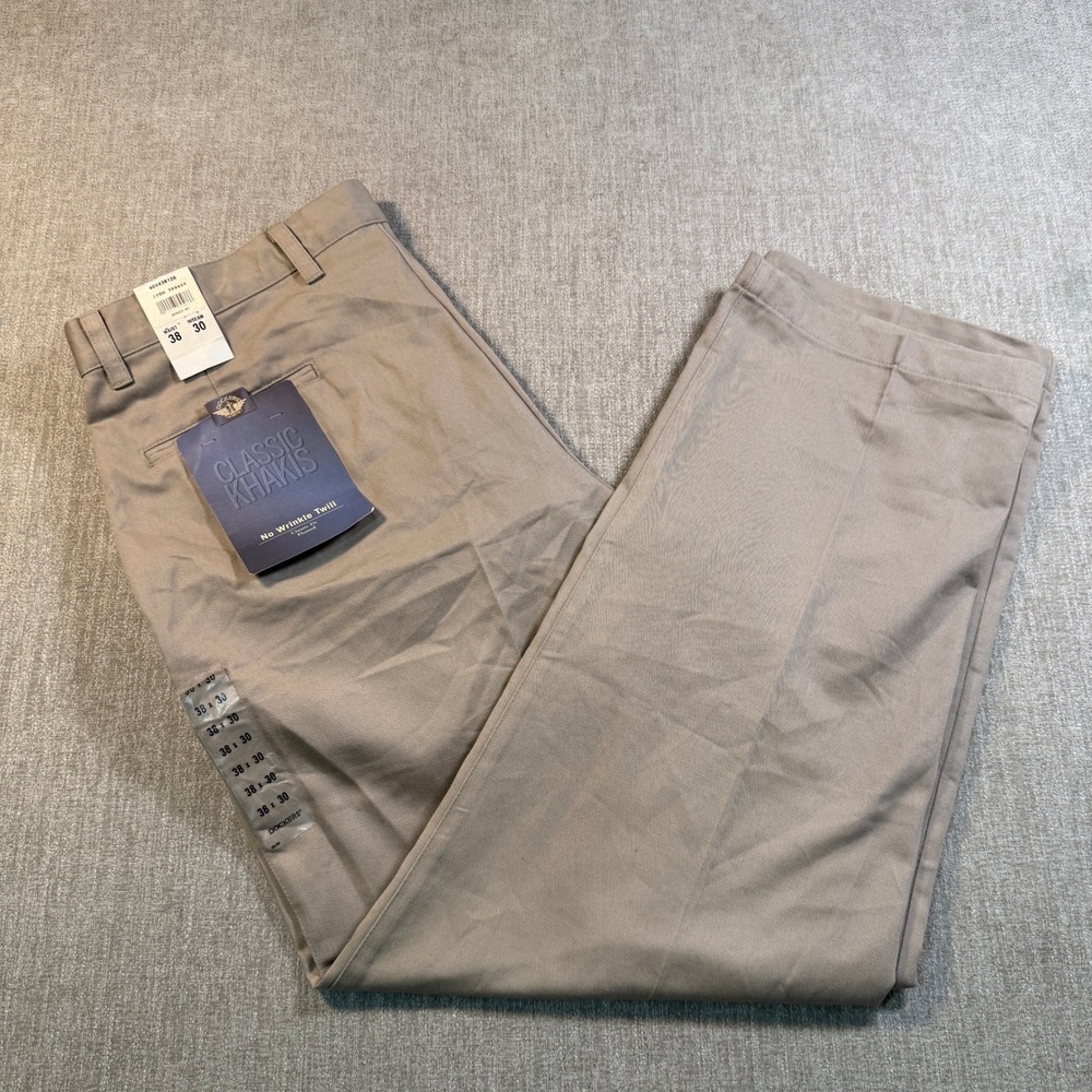 Dockers Mens Classic Khakis No Wrinkle Twill Pleated Pants Tan 38x30 NEW